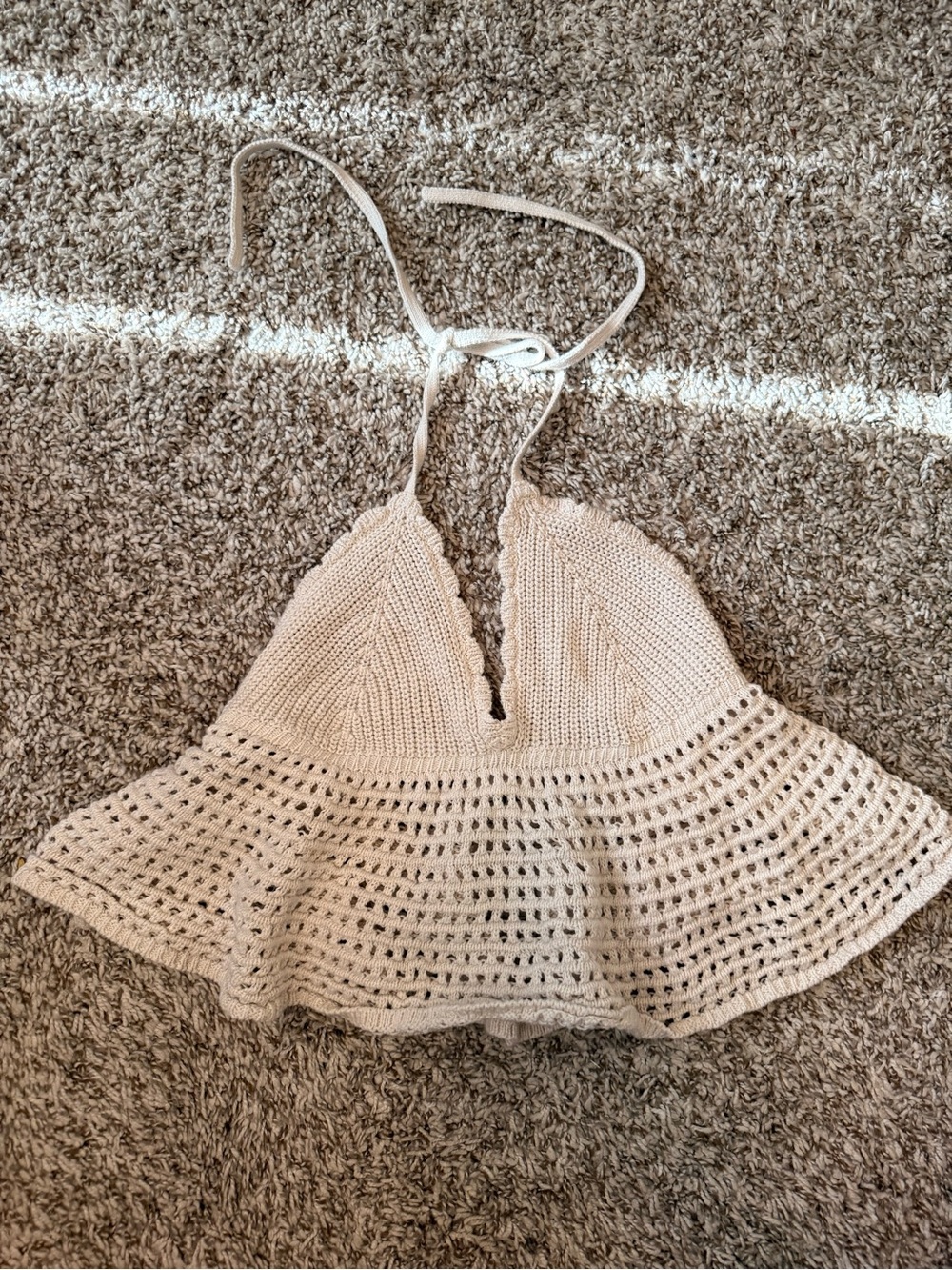 wild fable Crochet Halter Crop Top in Beige